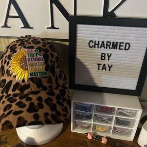 Leopard Print Cap with Sunflower Embroidery